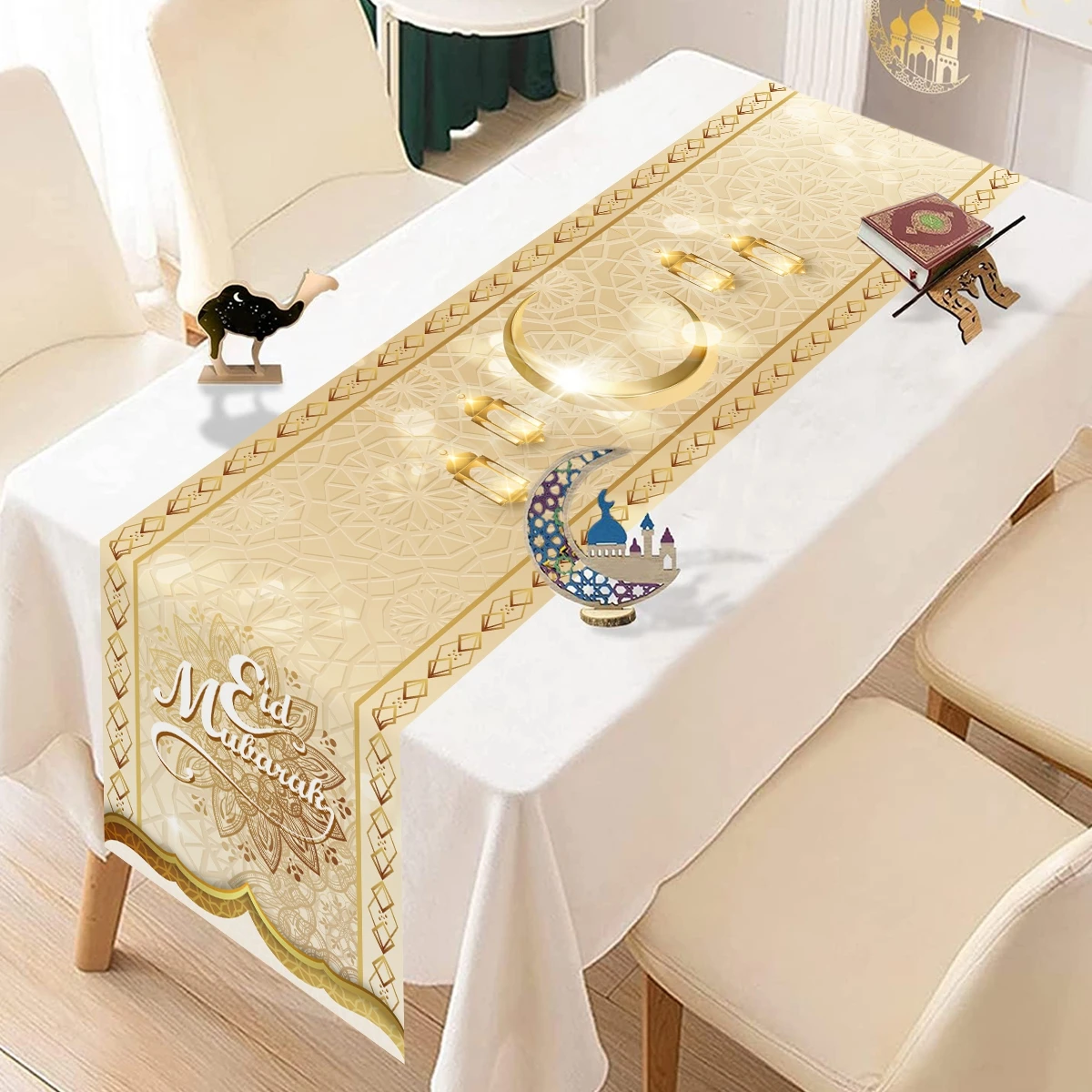 2026 Eid Mubarak Table Runner Ramadan Decor for Home Kitchen Dinning Islamic Muslim Party Decor Ramadan Kareem Eid Al Adha Gift