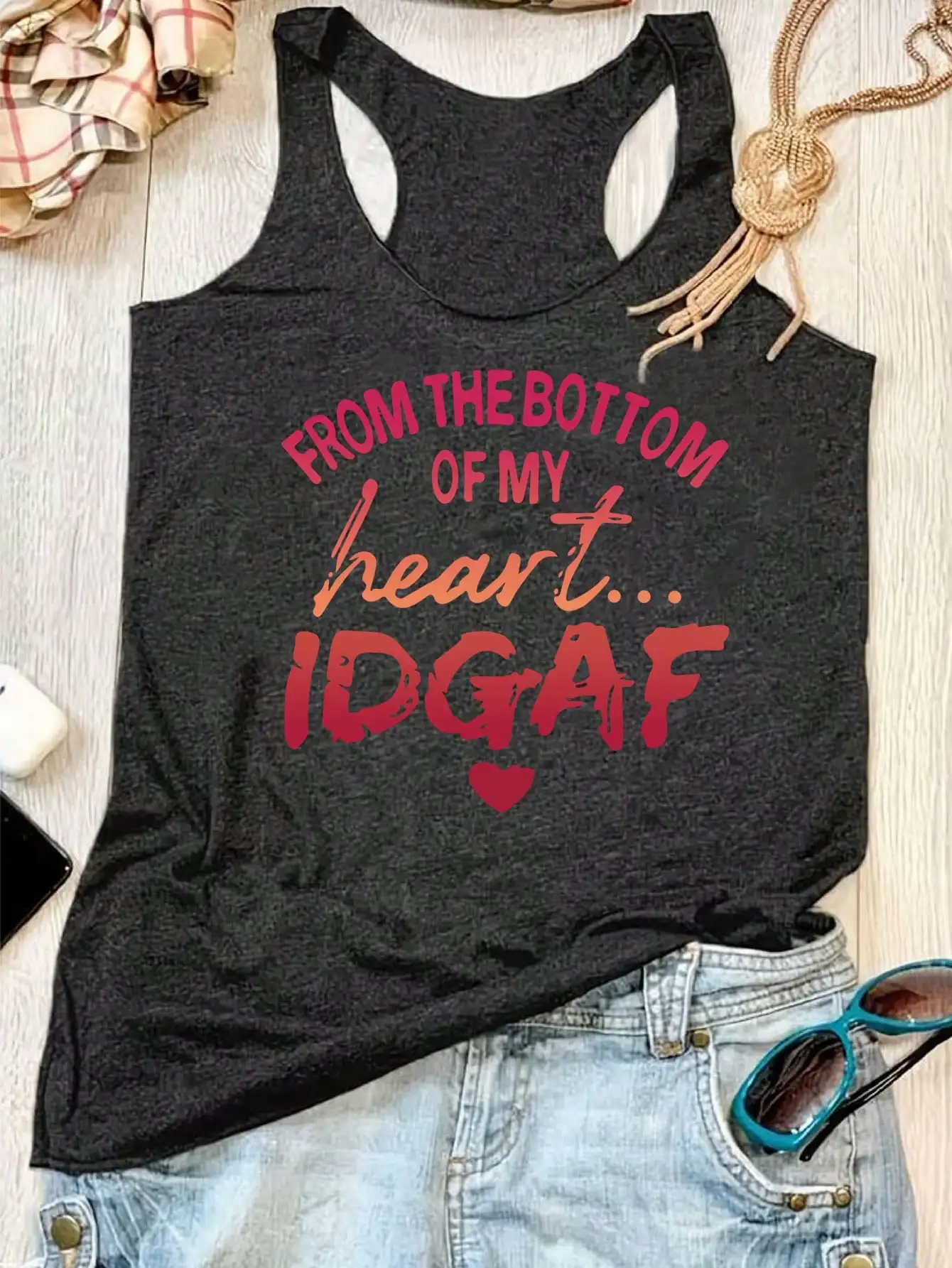 2026 Damen Sommer Neuheit Lässiges Slogan-Print Tanktop in Unifarben, Ideal für den Alltag und Reisen, Bequem zu Tragen – Detail 8