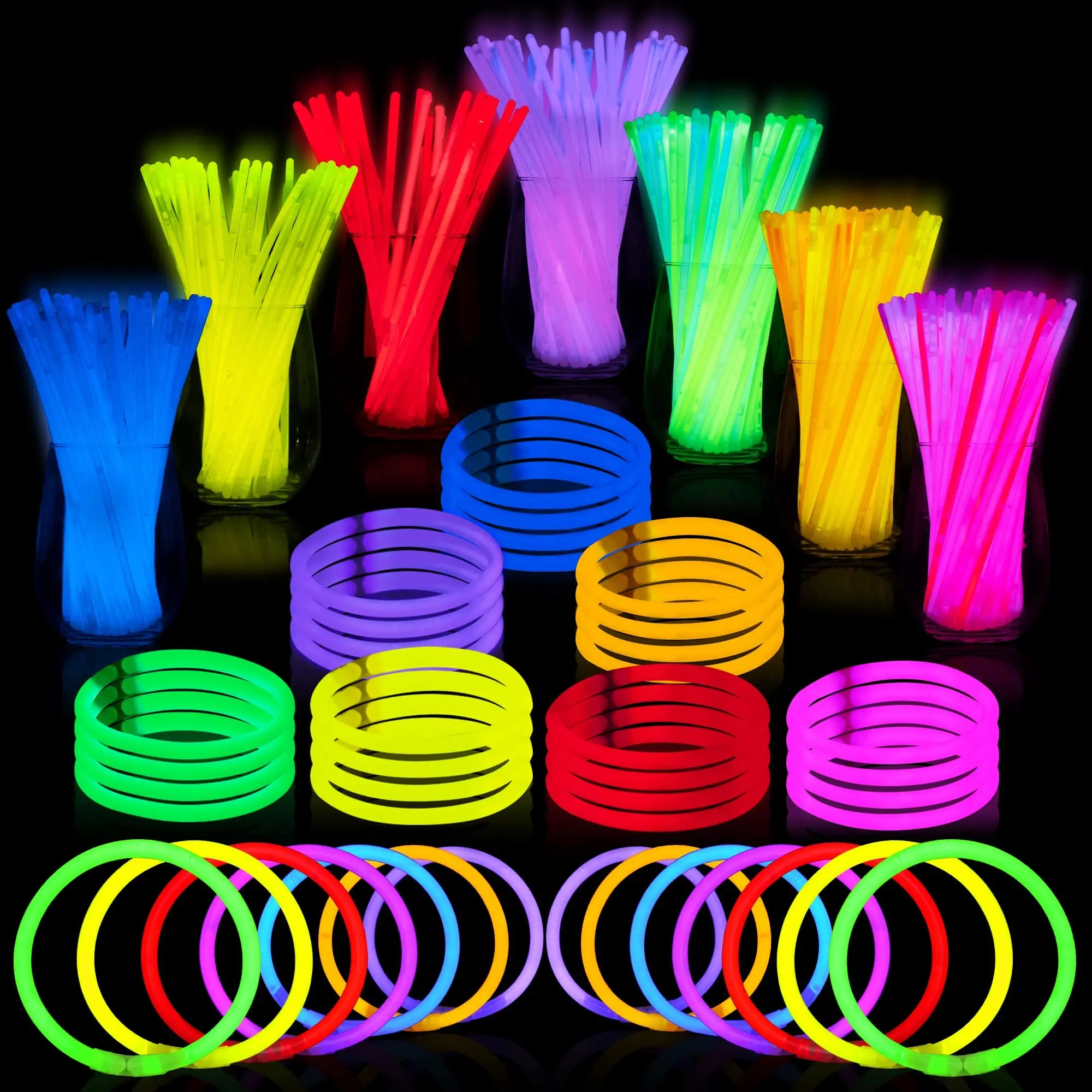 Glow sticks Bracelets Necklaces, Glow in the Dark Neon Easter, Christmas, Halloween, Football Party Supplies Pack