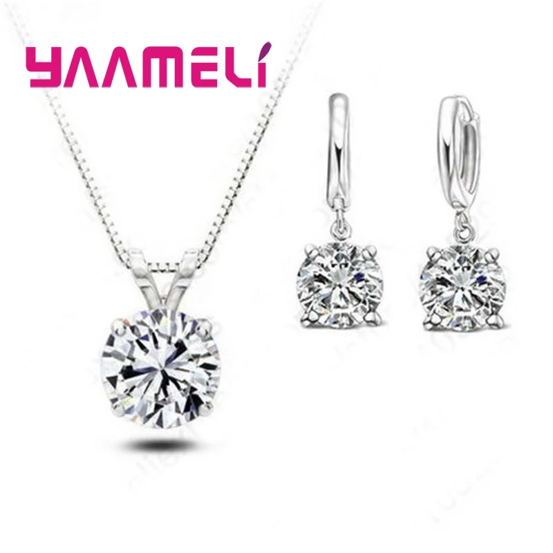 Wholesale Price Simple Round Cubic Zirconia 925 Sterling Silver Jewelry Set For Women Wedding Daily Decorations