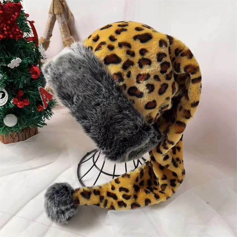 Christmas Hat 30 * 75cm Black Border Leopard Print Plush Hat Long Holiday Decorative Hat