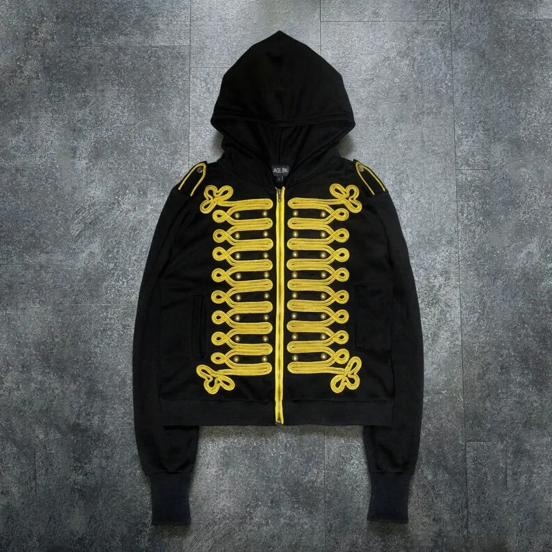 Vintage Hoodie Gold Thread Embroidery Decoration Loose And Comfortable Sweatshirt Gothic Street Punk Fashion Men's Women's Top