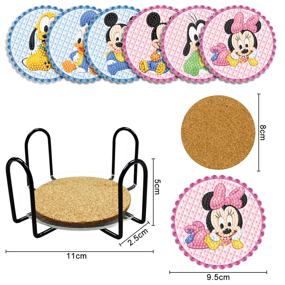 Disney Coasters Diy Diamond Painted Akrylowy 6-częściowy zestaw z diamentowym haftem Stół do jadalni i izolowanymi podstawkami kuchennymi