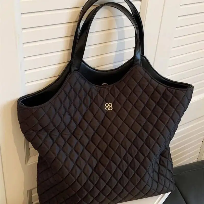Bloom Black Puffed Quilting Tote Women Large Capacity Ing Shoulder Bags Ladies Fashion Premium Commute Underarm Bag