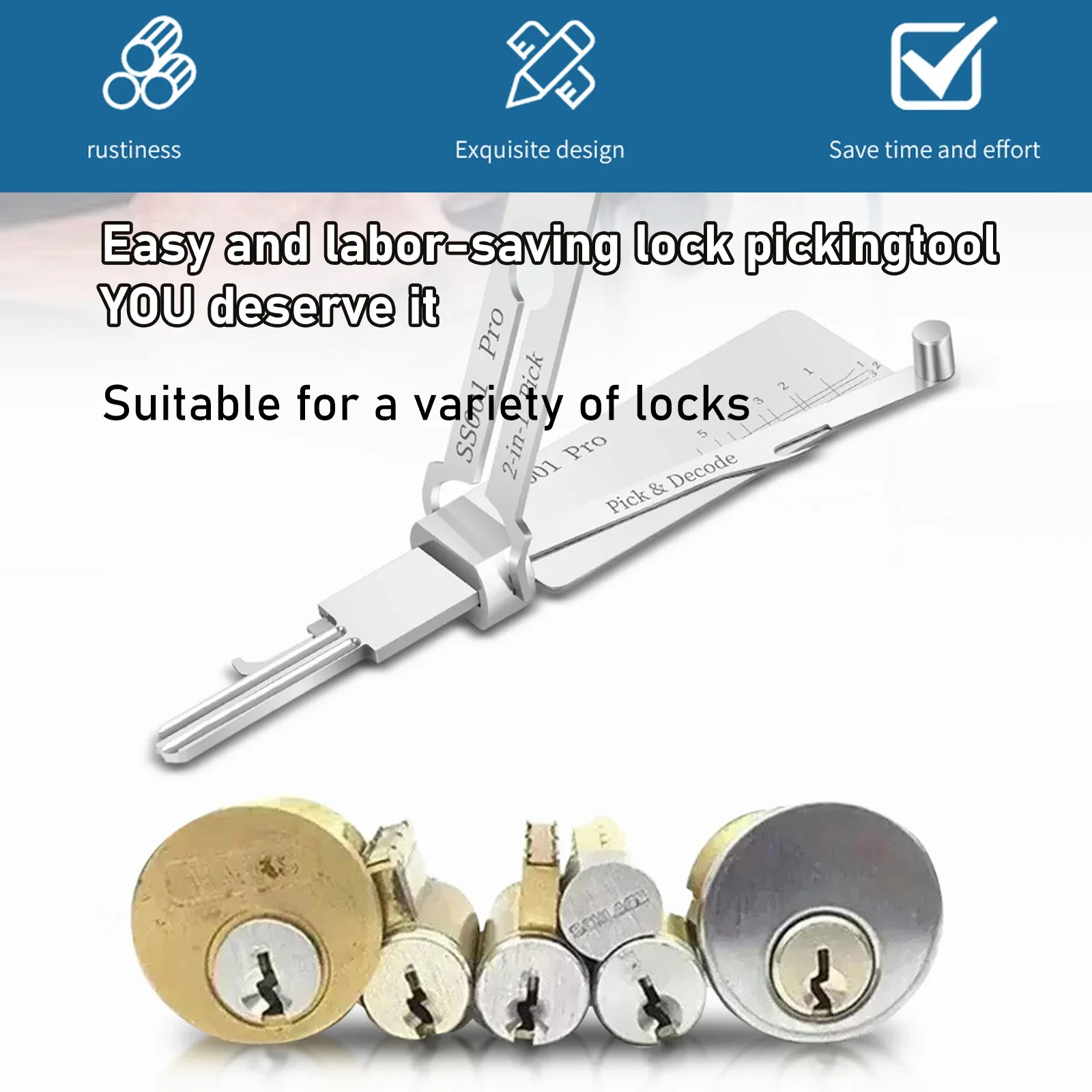 2-In-1 Locksmith Key Hand Maintenance Repair Tools Door Lock Decoder Key Precision Hook and Pick Set Car Unlocking Engineering