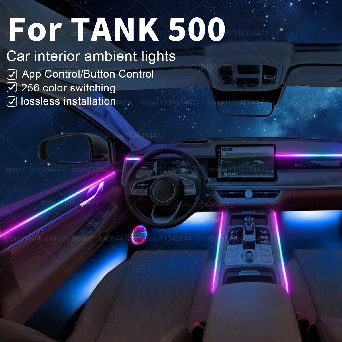 

22in1 RGB Car Interior Acrylic Car Ambient Lights RGB Hidden Acrylic Strip Decoration Atmosphere Accessories For TANK 500