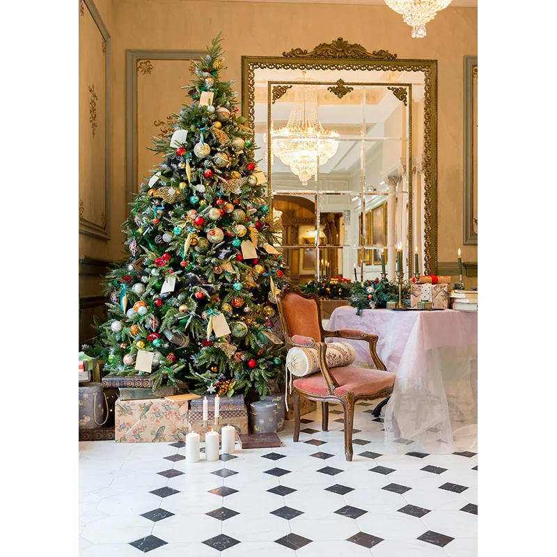 Fondo de fotografía de Navidad para estudio fotográfico, telón de fondo con árbol de Navidad, chimenea, Retrato, accesorios de JPE-66