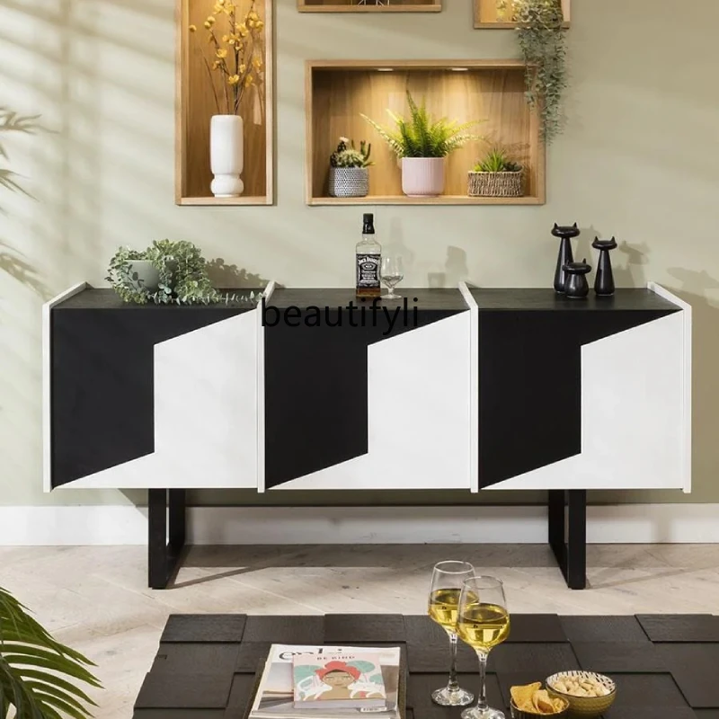 Black and white creative color matching dining side cabinet modern art fashion entrance foyer cabinet designer