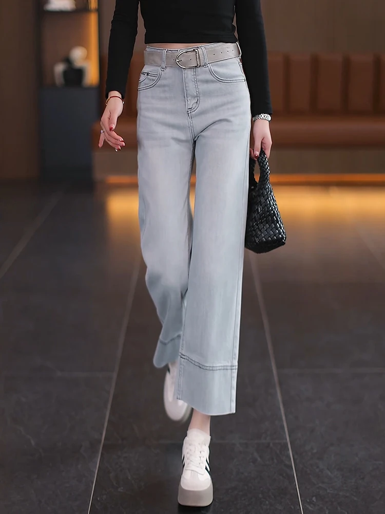 

Ретро джинсы с высокой талией, свободные, прямого кроя, женские, весна-осень, новые, узкие, утягивающие, с широкими штанинами, маленькие размеры