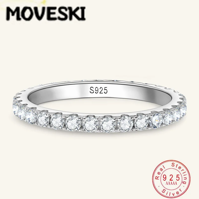 

Кольцо MOVESKI из стерлингового серебра 925 пробы с полным ободком, круглой огранкой бриллиантового типа, инкрустированное муассанитом, для женщин и мужчин
