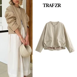 TRAF ZR Women's Jackets Golf Wear Women Korean Baseball Uniform Pretty Bomber Korean Style Women's 2024 Elegant Beige Jackets