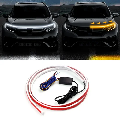 Tira de luces LED de circulación diurna para coche, escaneo de arranque, indicador de señal de giro amarillo, luz decorativa Universal para capó de coche, 12V