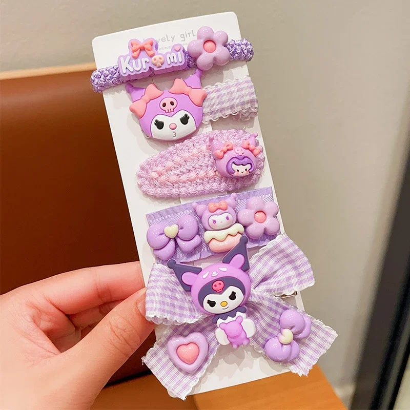 Sanrio Kuromi Set di forcine Accessori per capelli simpatico cartone animato Kawaii Fashion Charm Corda per capelli Ragazza e bambino Regali per le vacanze delle donne