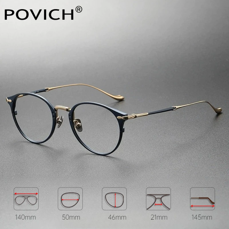 

Мужские очки POVICH, титановая оправа круглой формы, оправа для очков с диоптриями, оптические линзы, модные ретро-очки для женщин M3112