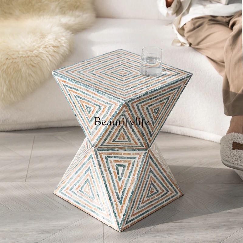 

-*French cream style art shell edge table light luxury handmade sofa small coffee table living room decoration advanced ornament