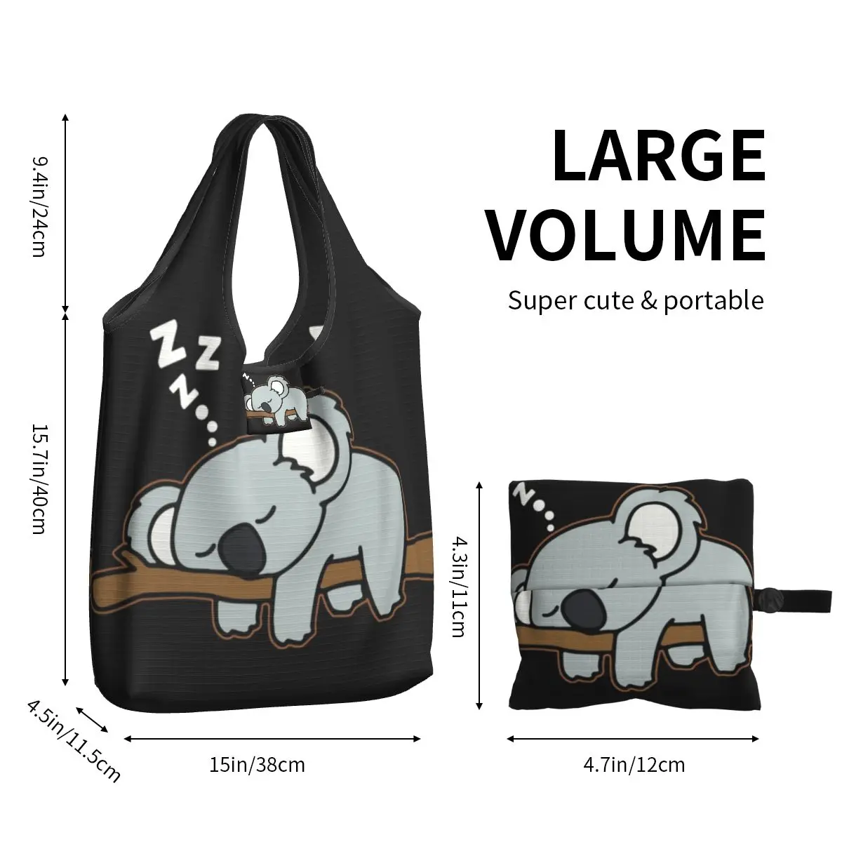 Bonito preguiçoso Koala Bear Napping Tote Sacola de compras, Ombro Shopper Portátil, Zoo Bolsa Animal, Personalizado, Engraçado Impresso