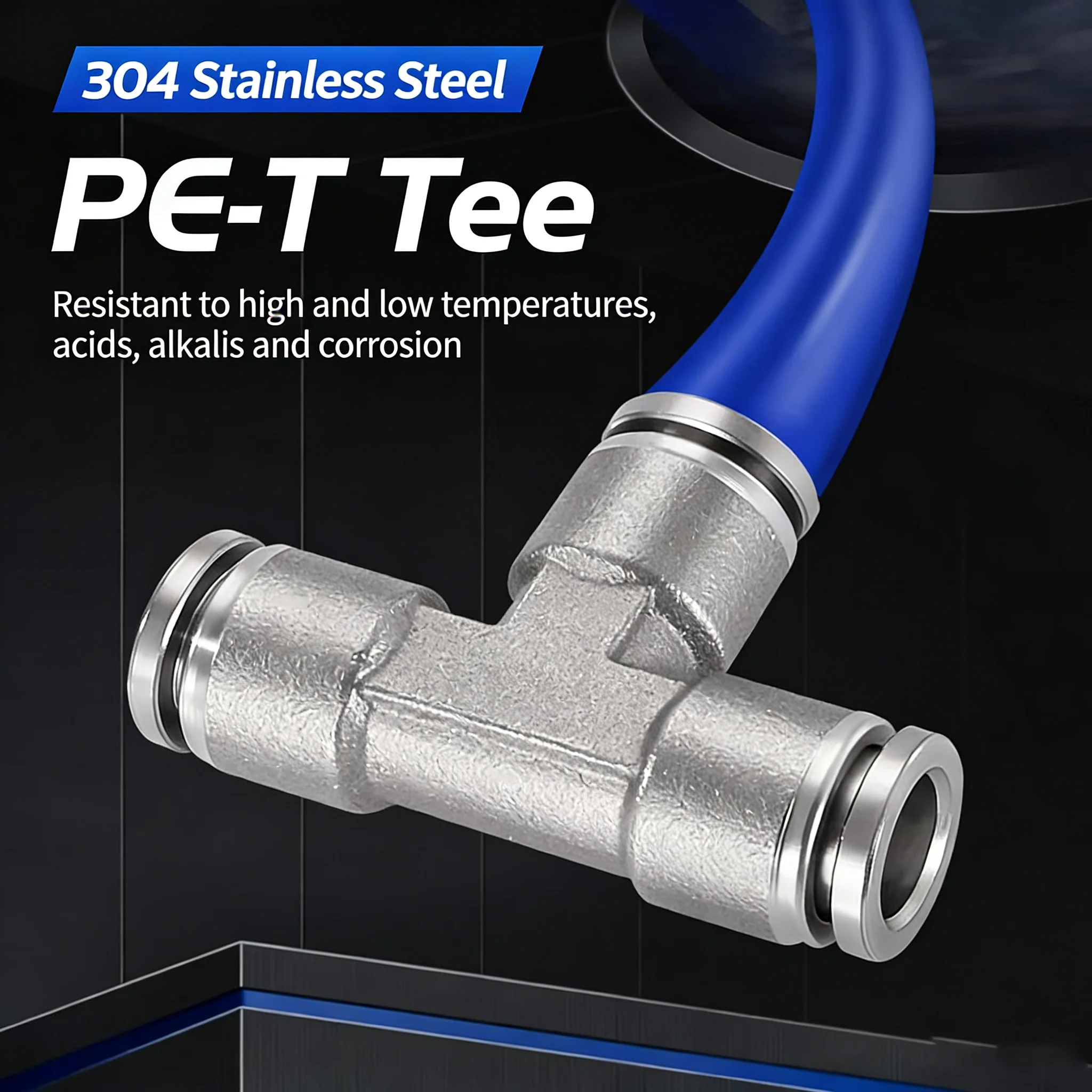 10Pcs 304 Stainless Steel PE Pneumatic Quick Connector Air Tube Push-in 6/8/10/12/16MM Hose T-Type Three-Way