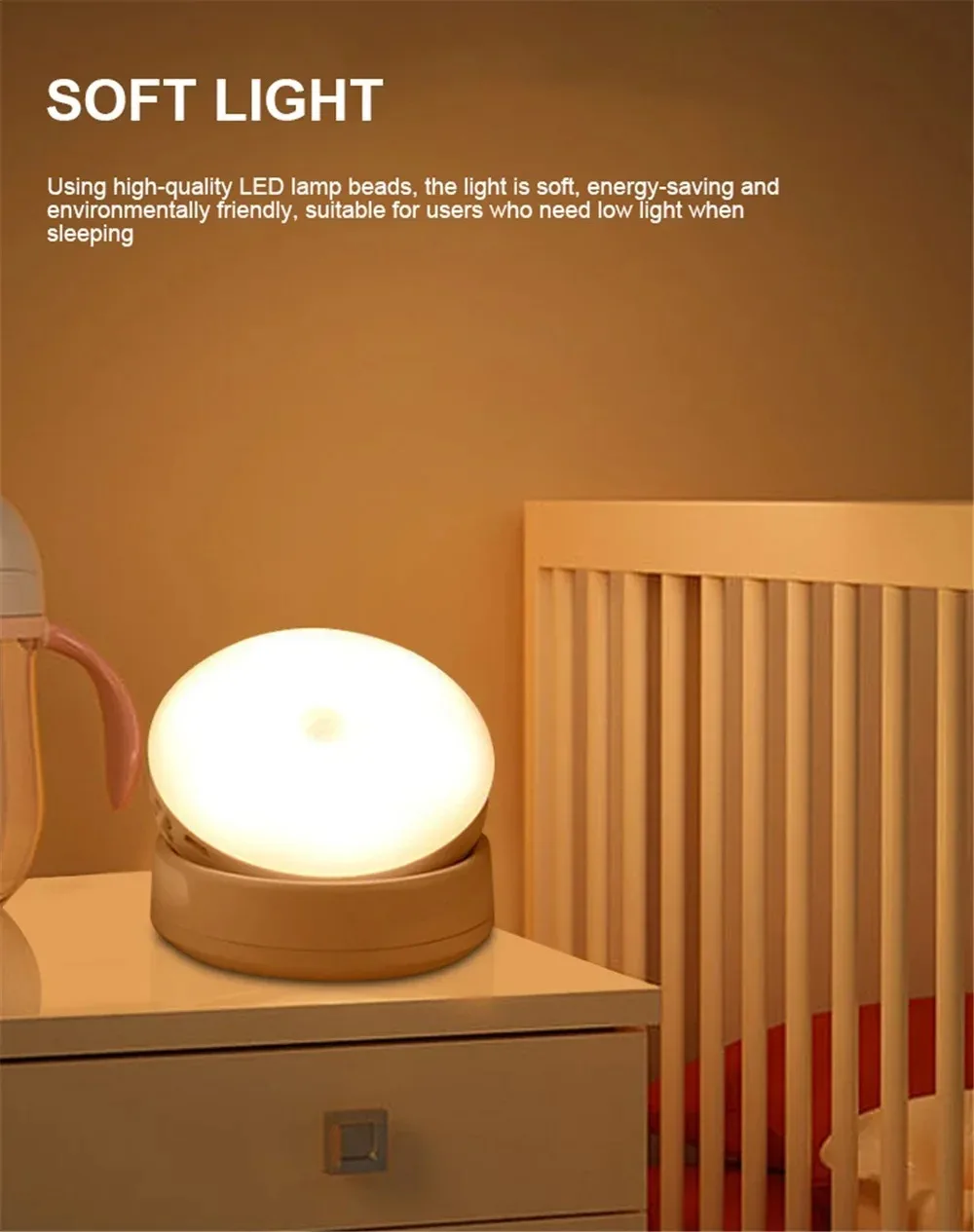 Night Lamp With Motion Sensor Night Light Rechargeable Wireless Led 360 Rotating Magnetic For Kitchen Room Bedside Table