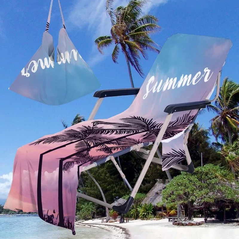 Portable Beach Chair Cover Quick Drying Beach Towel with Side Storage Bag Swimming Pool Lounge Chair Cover Outdoor Towel