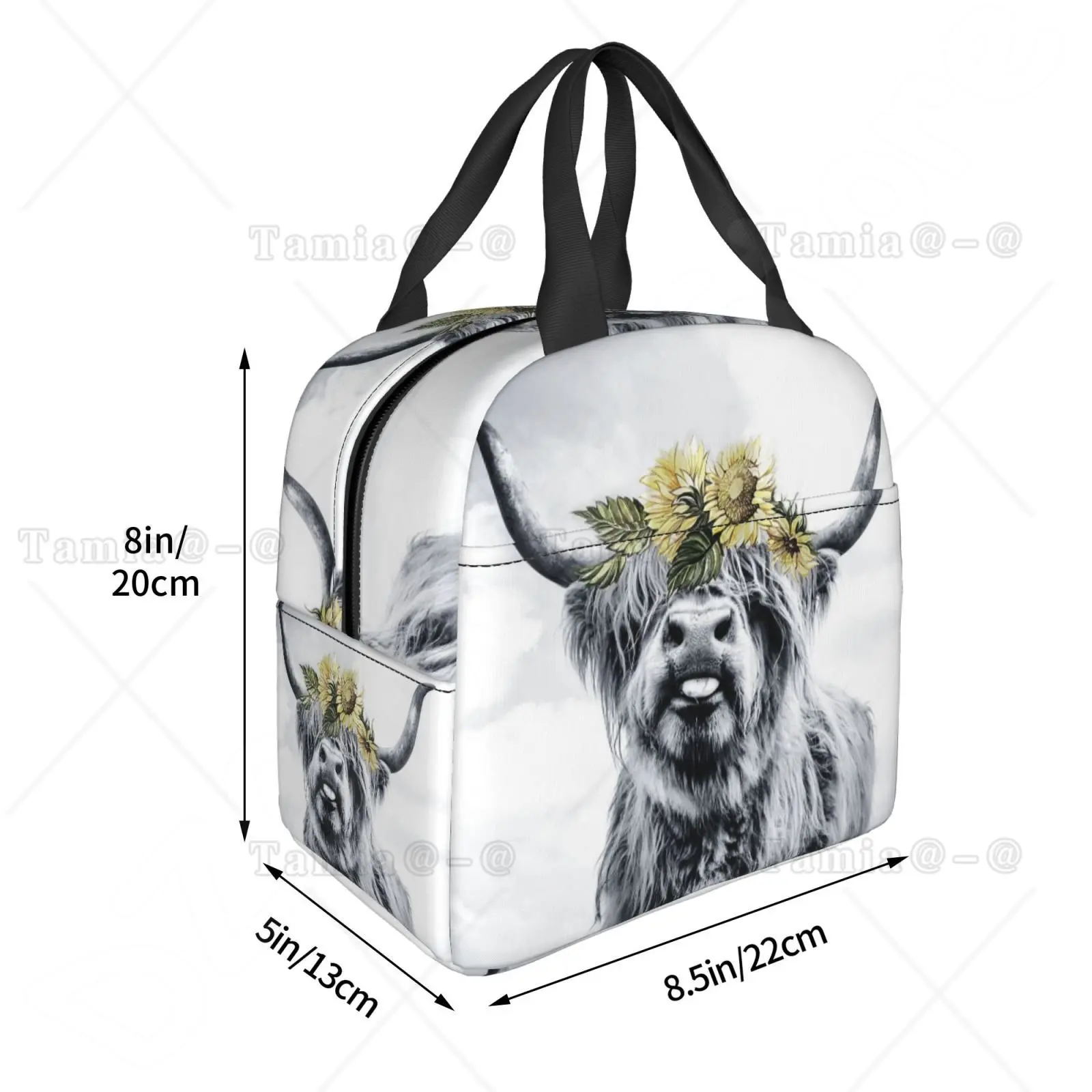 Highland Cow Funny Bull Thermal Lunch Bag Cute Western Wildlife Animal Portrait Bento Bags Insulated Lunch Box for Work School