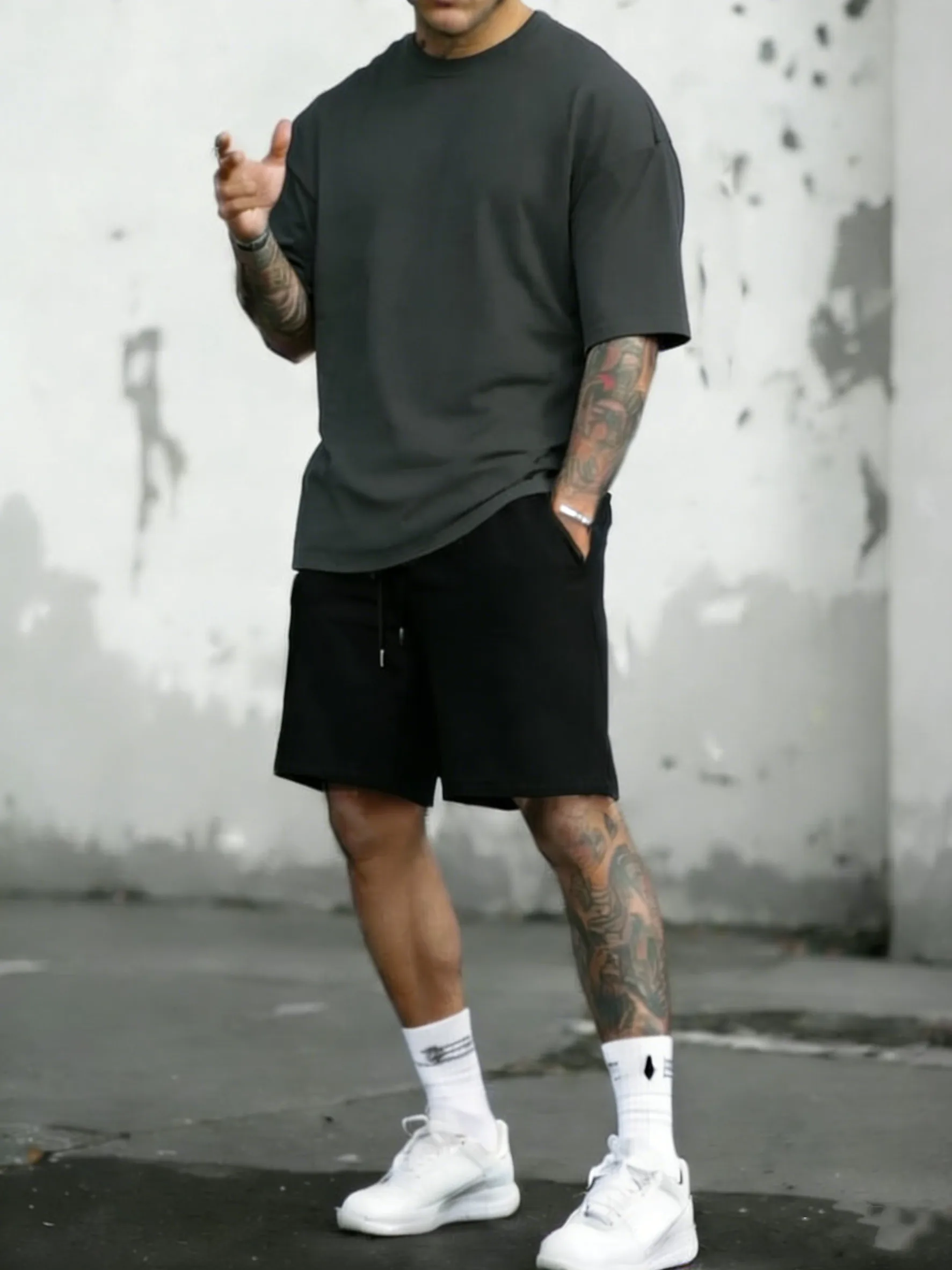 

Summer Cotton Running Short Sleeve Set Man's Drawstring Sport Pants New Soft Street Tees & Shorts Comfortable Loose Clothing