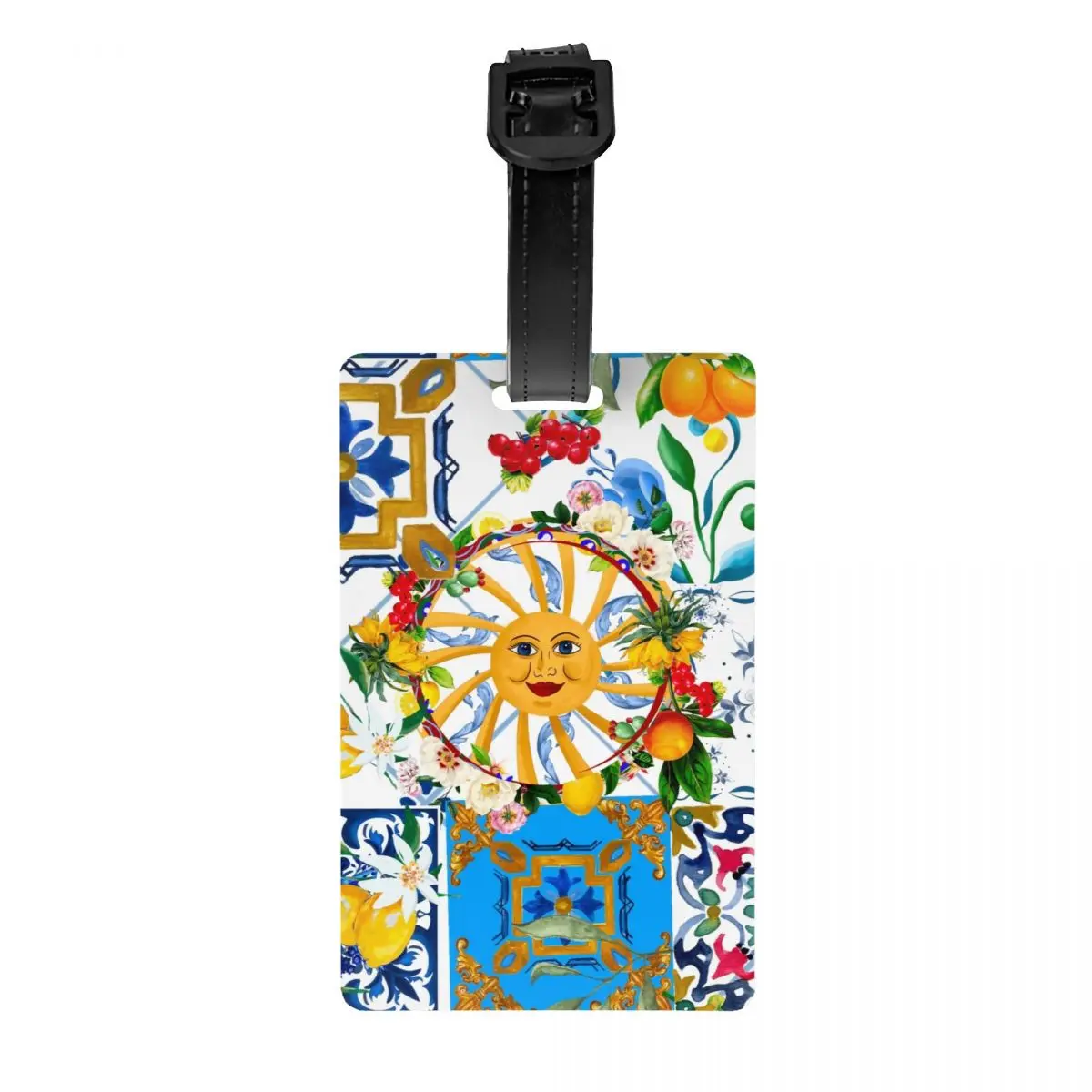 

Custom Mediterranean Summer Fruit Lemons Tiles Luggage Tag for Suitcases Cute Baggage Tags Privacy Cover ID Label