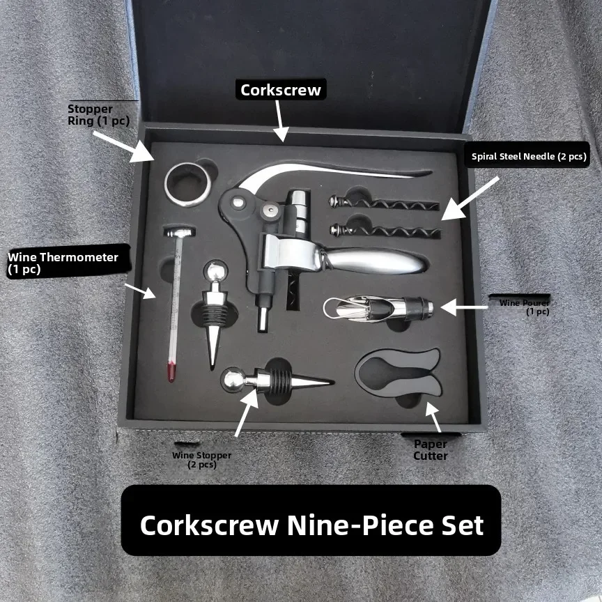 Rabbit Shaped Wine Opener Set Home Use Nine Piece Gift Box Set Wine Bottle Opener Tool for Red Wine Dining Table Utensils