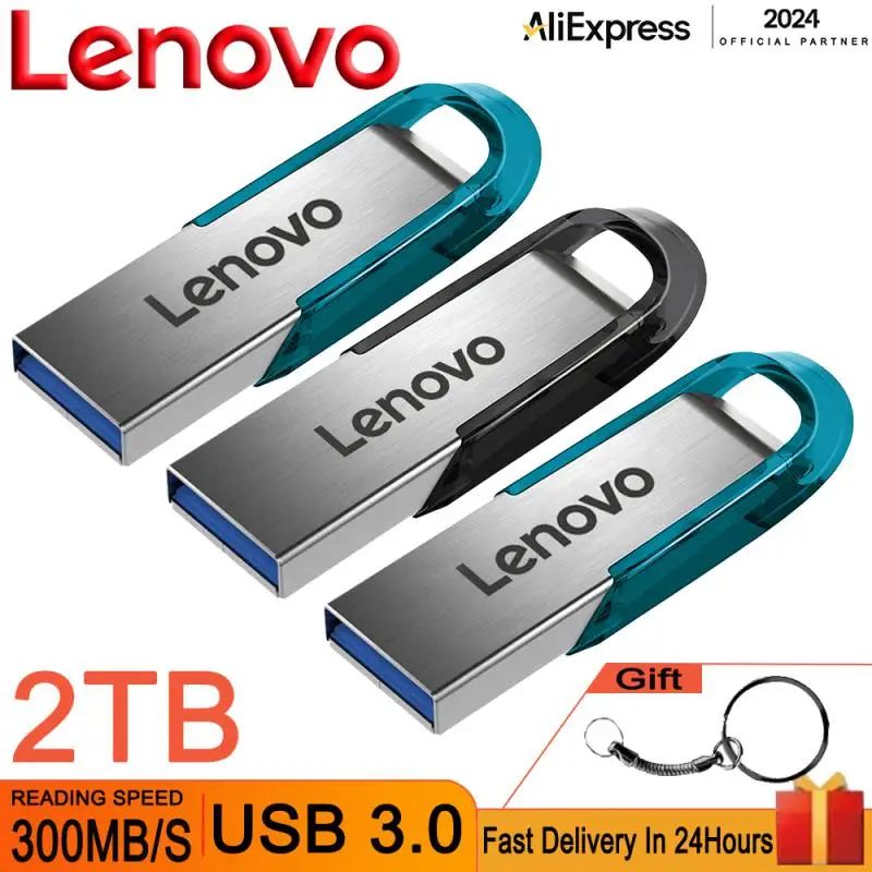 Lenovo-Unidades Flash Metal Impermeáveis, USB 3.0, Pendrive de Alta Velocidade Tipo C, Portátil 1TB, 2 em 1 Unidade USB, Disco Flash