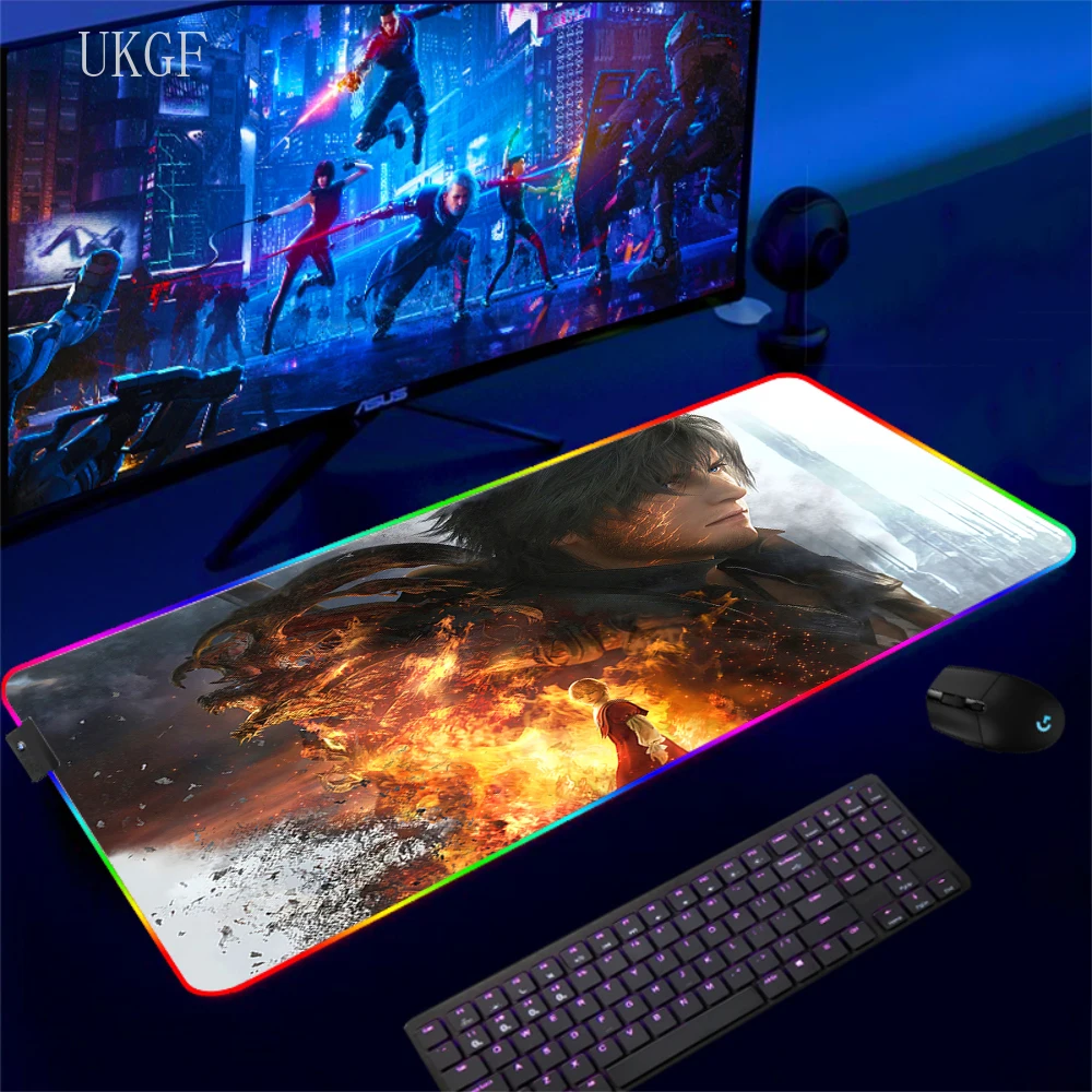 Hot Game Final Fantasy Mouse Pad RGB Mousepad Extended Mause Desktop Mat Luminous Big Desk Mat Backlit Size For E-sport Keyboard