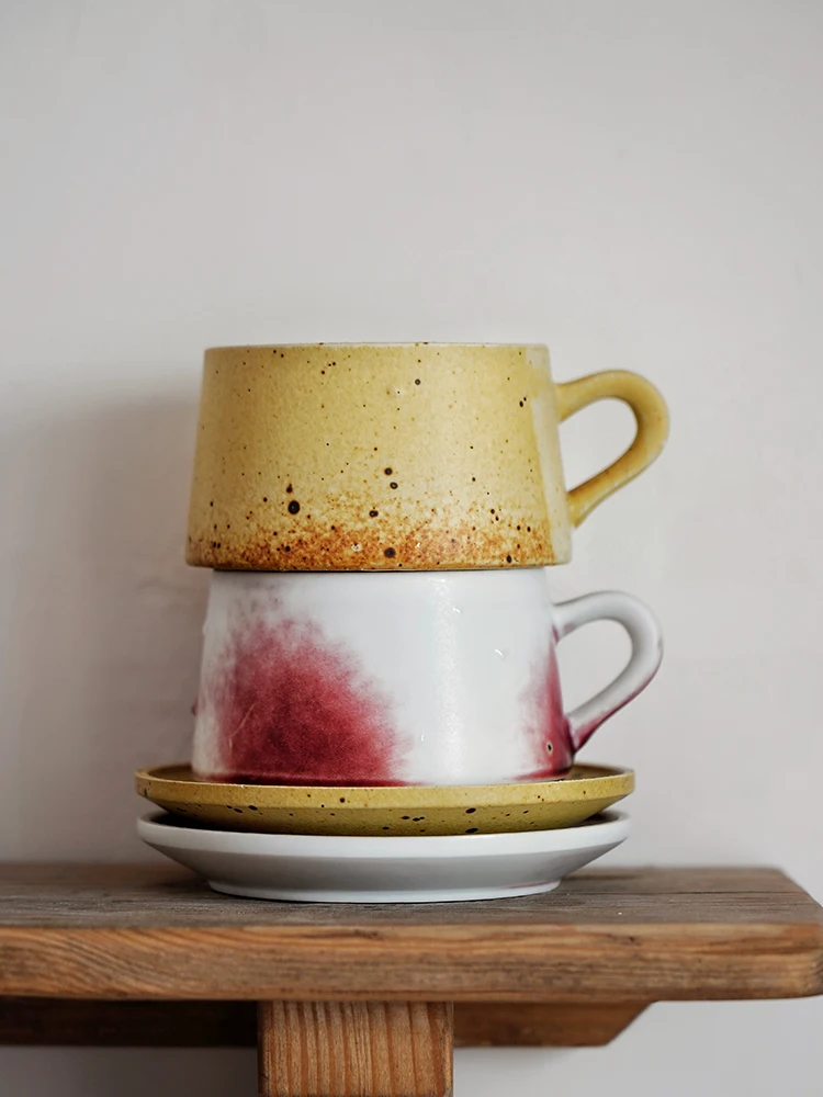 300 مللي فنجان القهوة الأوروبي السيراميك خمر مع مجموعة أطباق القدح المنزلية مطعم الإفطار كوب بعد الظهر شرب فنجان شاي