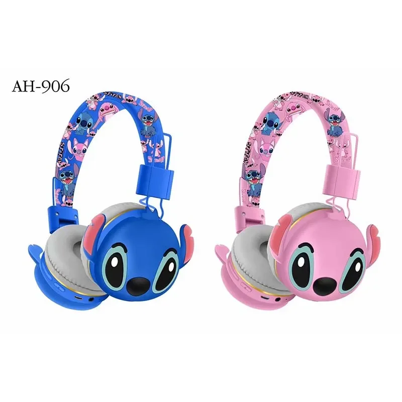 New Stitch Disney Bluetooth Headphones AH-906 Wireless Earbuds HIFI Sound Foldable Headsets with Mic Kids Gifts Anime Cartoon