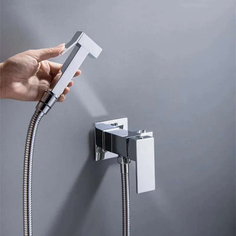 

Brass Bidet Cold Hot Mix Set Hygienic Toilet Bidet Shower Dual Outlet Valve with Spring PVC SS Hose Silver Black Bath Accessory