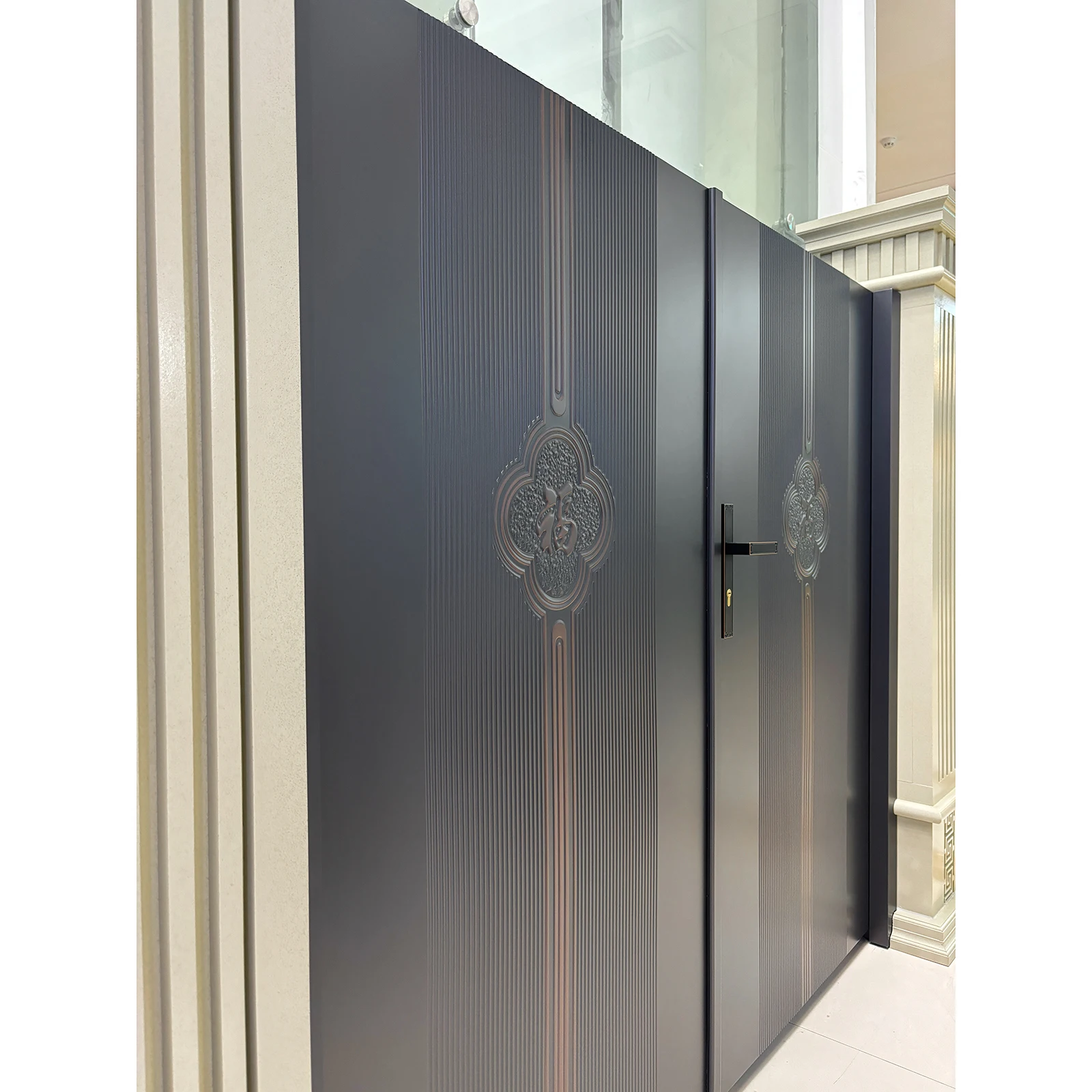 التخصيص لوحات مزدوجة سوينغ نمط الفولاذ المقاوم للصدأ درب بوابات أحدث تصاميم البوابة الرئيسية بوابات الألومنيوم الزخرفية #5