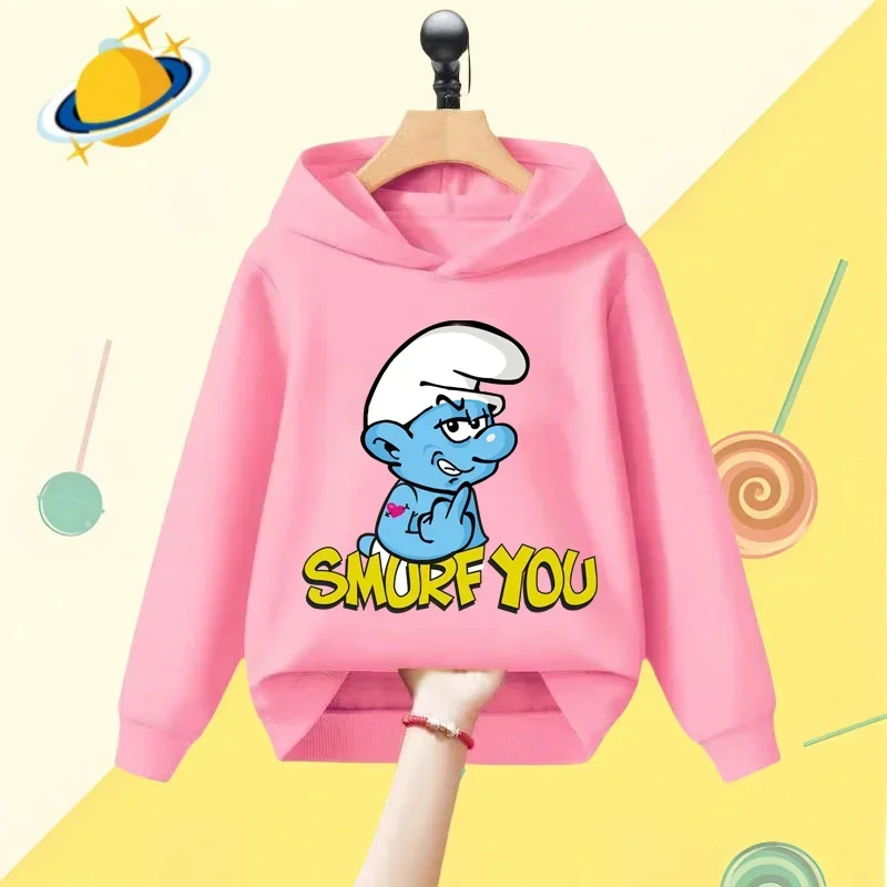 Smurf cartoon children's hoodie Harajuku cartoon print autumn and winter long sleeve sweatshirt Boys girls Kawaii casual top