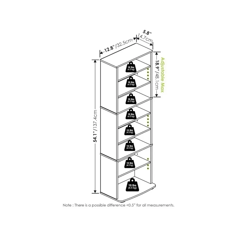 Jaya Space Saving Multimedia Storage Tower, 12. 75(W) x54. 1(H) x5. 75(D), French Oak