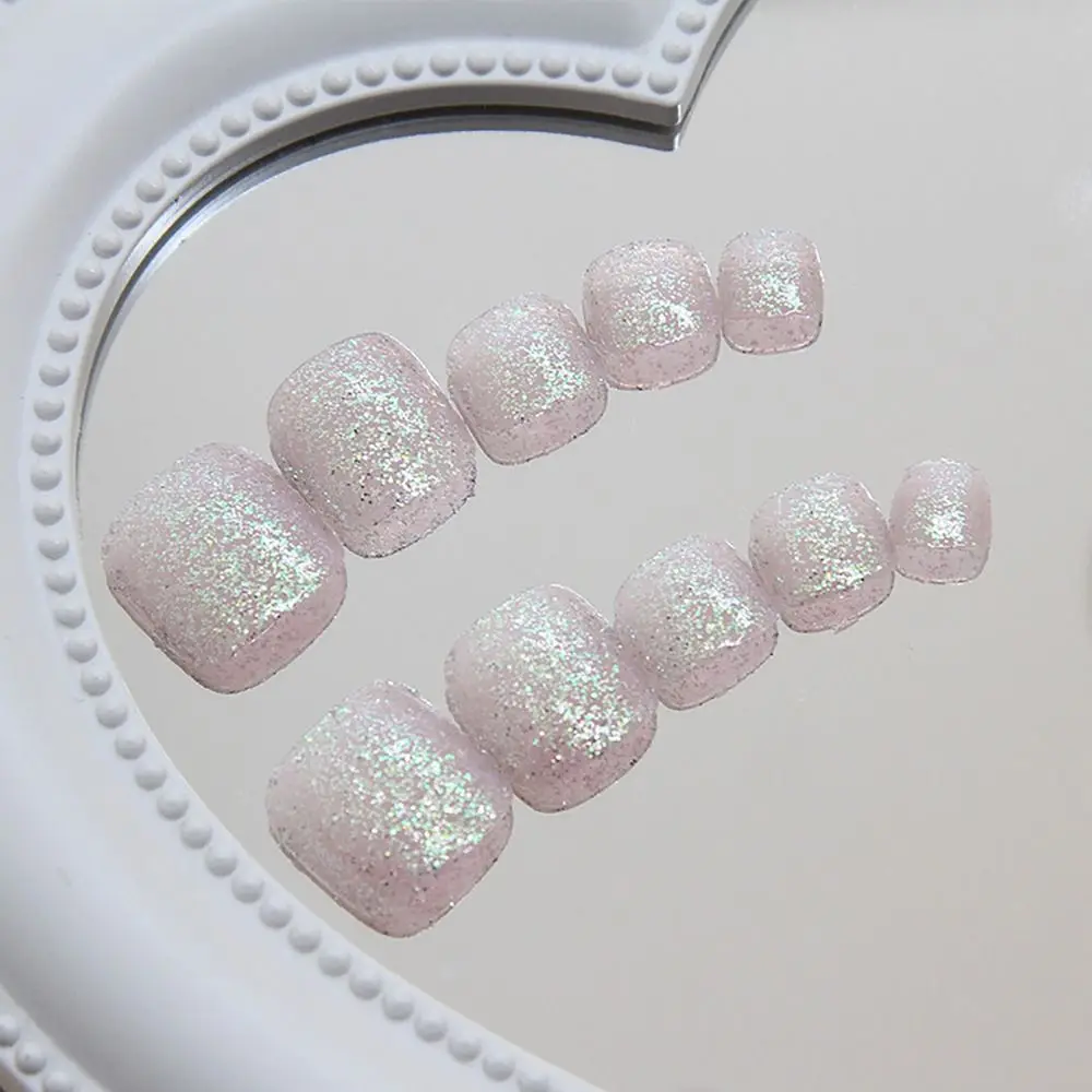 Uñas de los pies falsas Aurora para mujer y niña, uñas cuadradas cortas de ojo de gato, cubierta completa súper brillante, 24 unids/lote por caja