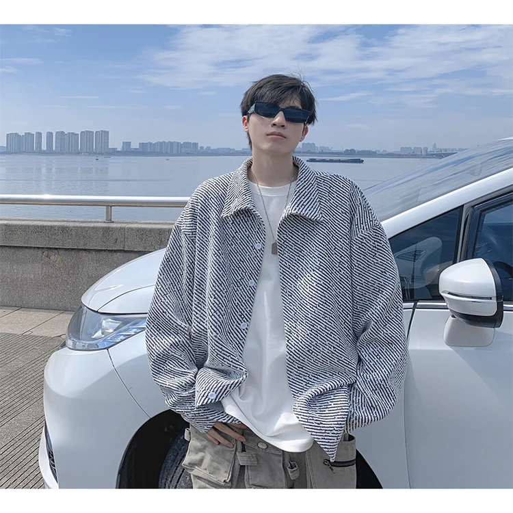 

Zebra Stripe Long Sve Loose Fit Collared irt for Men American Sle Spring Autumn Outerwear Casual Loose Jaet