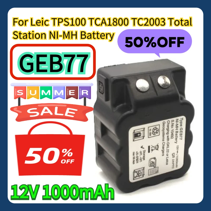 

For Leic TPS100 TCA1800 TC2003 Total Station 12V 1000mAh NI-MH Battery GEB77