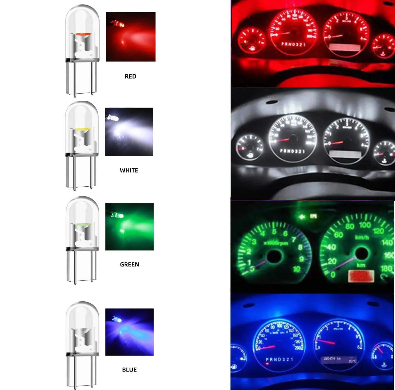 20x T5 W3W COB For Universal Car Led Interior Lights Dashboard Warming Indicator Wedge Auto Instrument Lamp White Green Red Blue