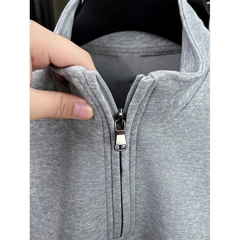 Autumn Winter Exported to Japanese Men Women Embroidery Logo Half Zip High Neck Jacket Cotton Turtleneck Classic Elegance Tops