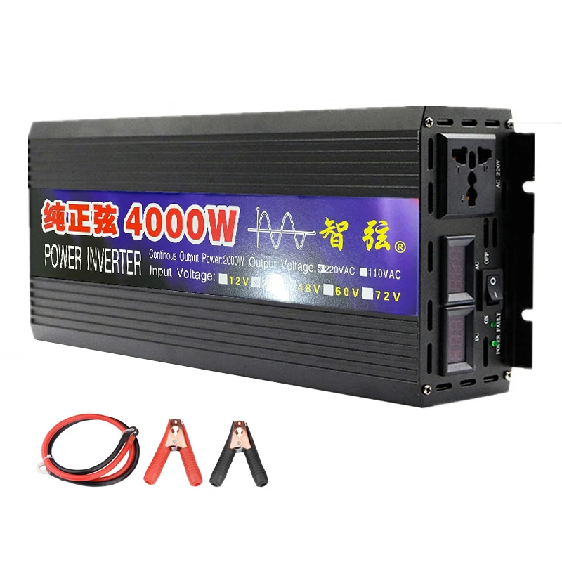 

Pure Sine Wave Inverter Power 4000W 3000W 2000W DC 12V 24V To AC 220V Voltage 50/60HZ Converter Solar Car Inverters With LED Dis