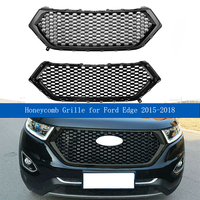 For Ford Edge 2015 2016 2017 2018 Front Middle Racing Grille Honeycomb Gloss Black ABS Grills Mesh Style Mesh Hex Grille