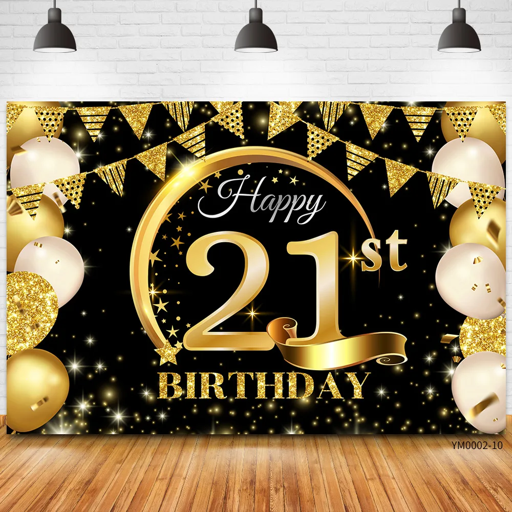 Birthday Party Decoration Extra Large Fabric Black Gold Sign Poster For Anniversary Age Photo Booth Backdrop Background Banner