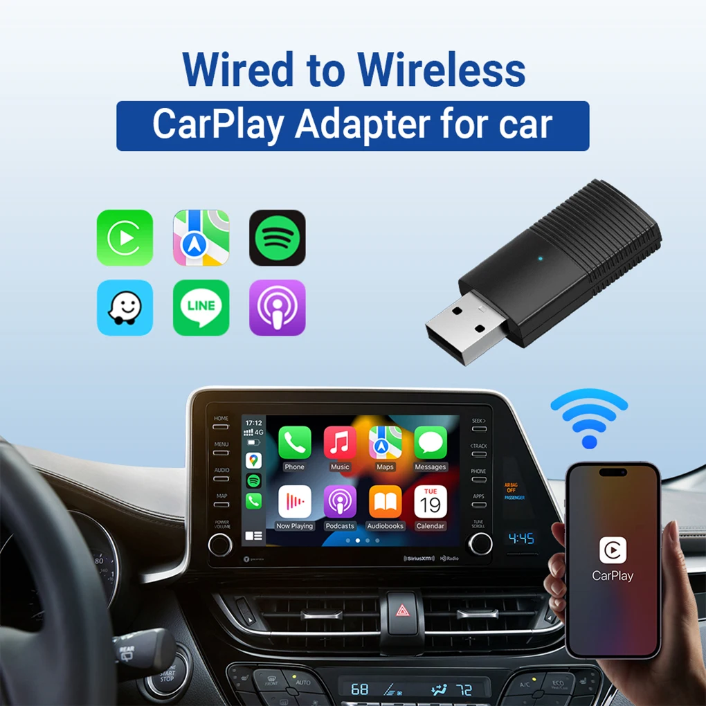 Car Carplay Wired To Wireless Adapter With 2 Adapters Auto-Connect In Seconds No Latency Thermal Vent Design