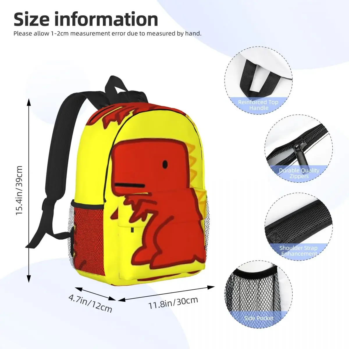 Cute Little Red Dinosaur T-Rex Backpack Boy Girl Bookbag Fashion Student School Bags Travel Rucksack Shoulder Bag Large Capacity