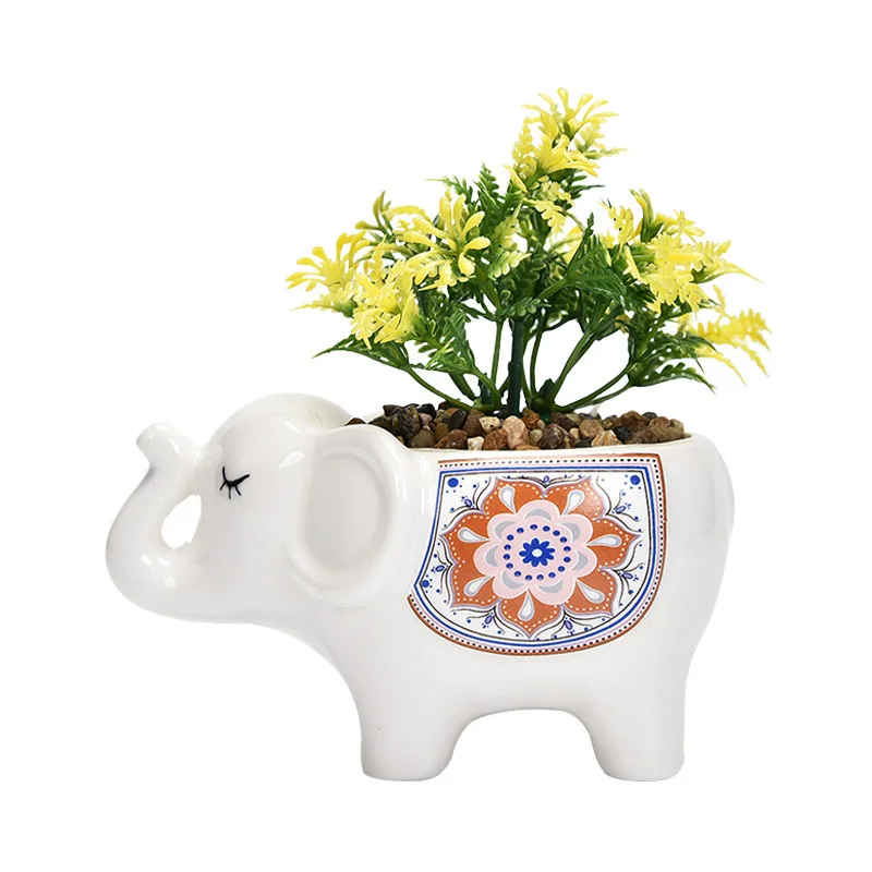 Cute Succulent Ceramic Flower Pot Animal Shape Elephant Plant Pot Desktop Balcony Decoration Home Decor