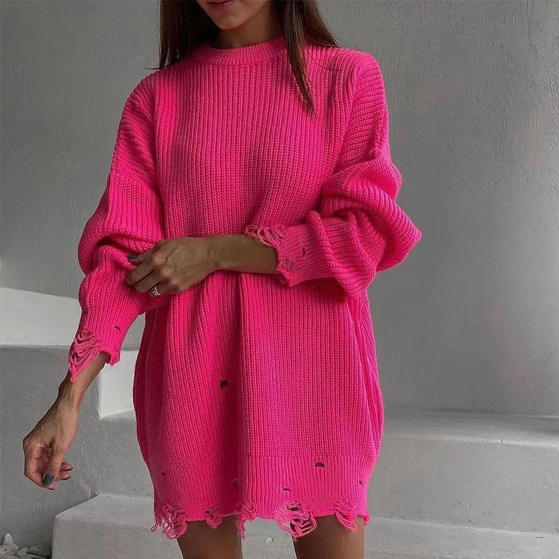 Hollow Out Design Long Sweater Women Clothing Knitted Pullover Tops Winter Clothes Female Jersey Outfits Loose Casual Knitwear