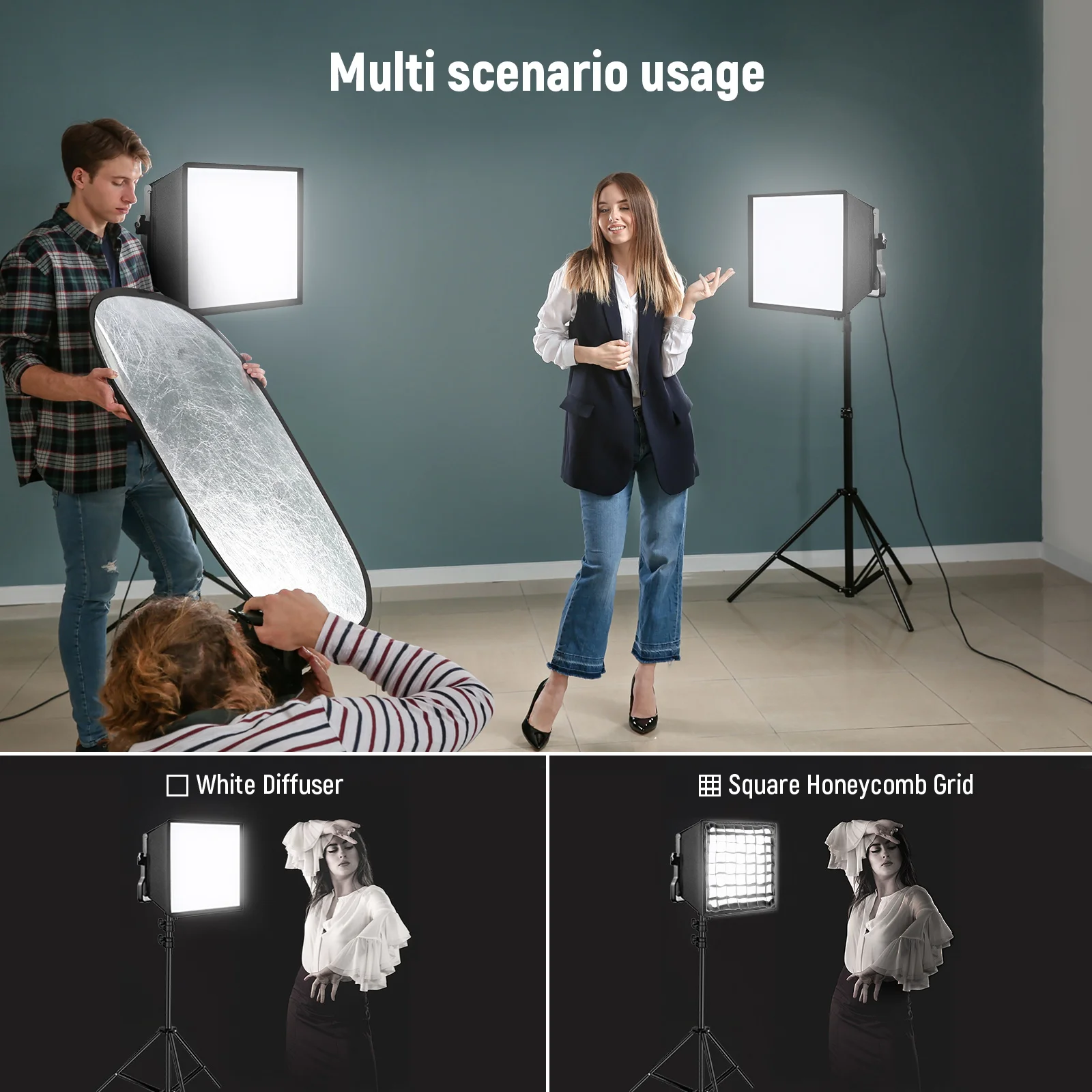 NEEWER 12.2 بوصة × 11.4 بوصة ناشر سوفت بوكس قابل للطي مع شبكة وحقيبة لـ NL660/SNL660/RGB660/RGB660 Pro/RGB660 PRO II LED مصباح الفيديو