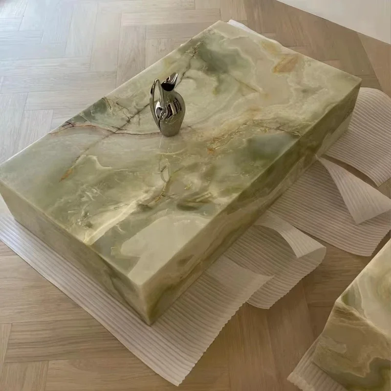 Luxury living room green agate coffee table low-end coffee table set agate base
