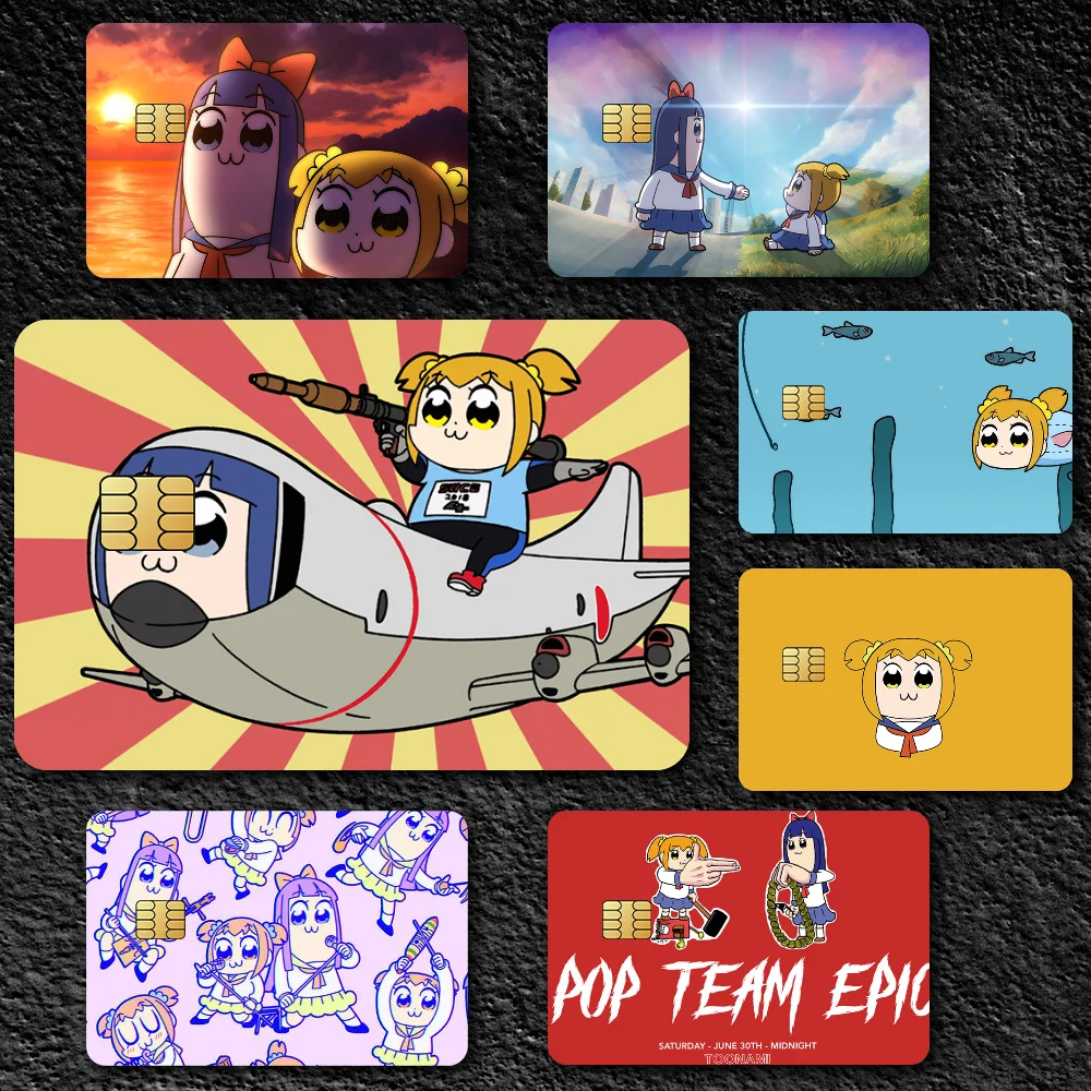 Pop Team Epic Anime decorativo pequeño Chip impermeable 4 Uds pegatina de tarjeta nuevo antiarañazos